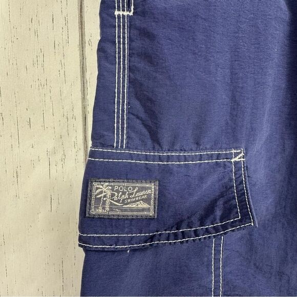 Polo Ralph Lauren Mens Blue Board Shorts Drawstring Relaxed Fit Logo SwimTrunks - Picture 6 of 14